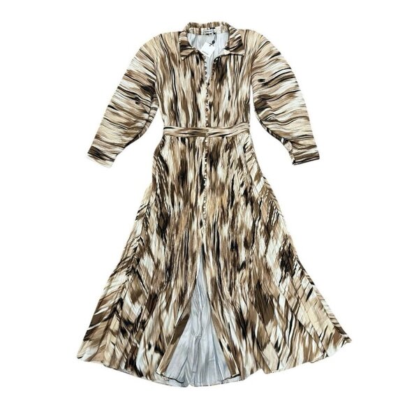 Simkhai Sz 6 Dress Midi Brown Striped Long Sleeve Designer South Western Boho - Picture 4 of 13